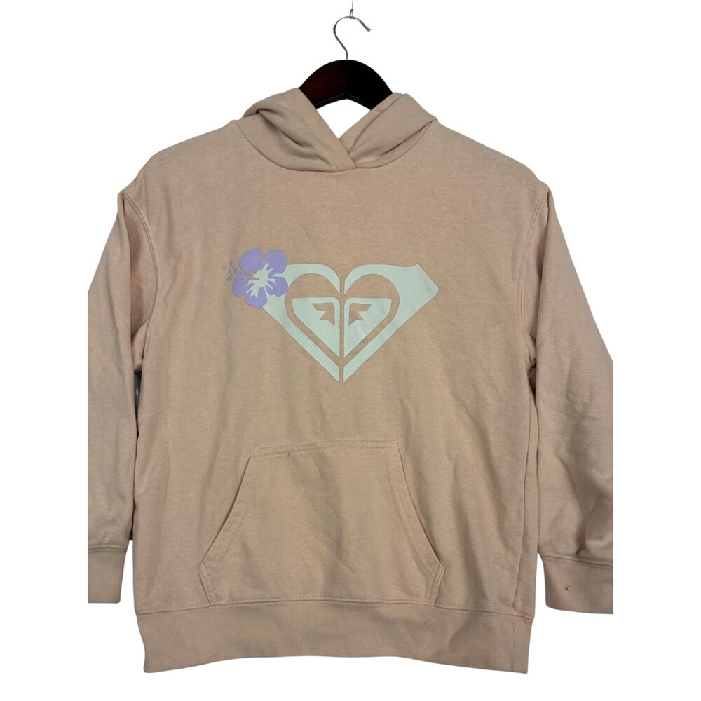 Roxy Hoodie Pink Peach Logo Pullover Sweatshirt Long Sleeve Small